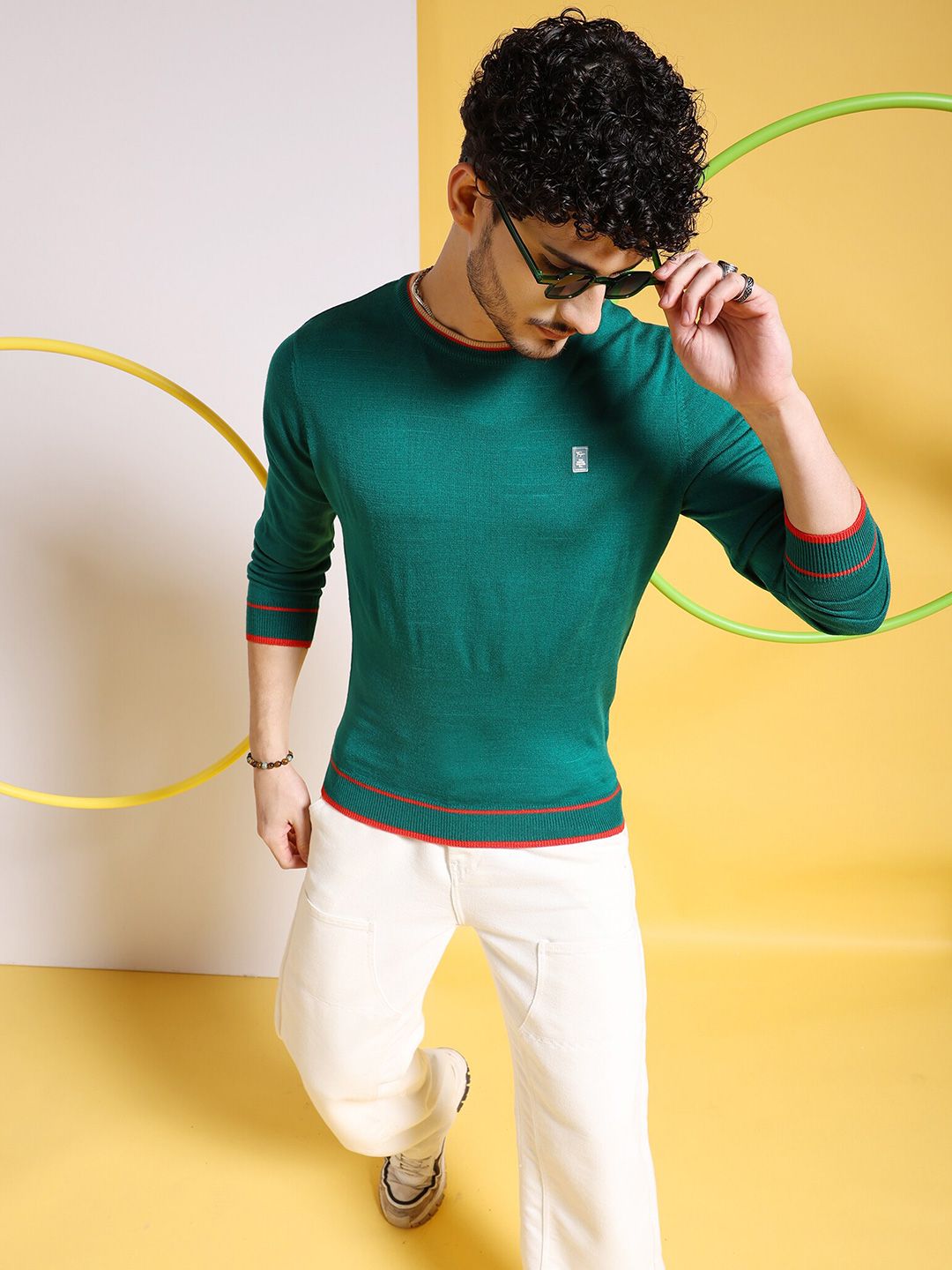 The Indian Garage Co Green Round Neck Acrylic Pullover