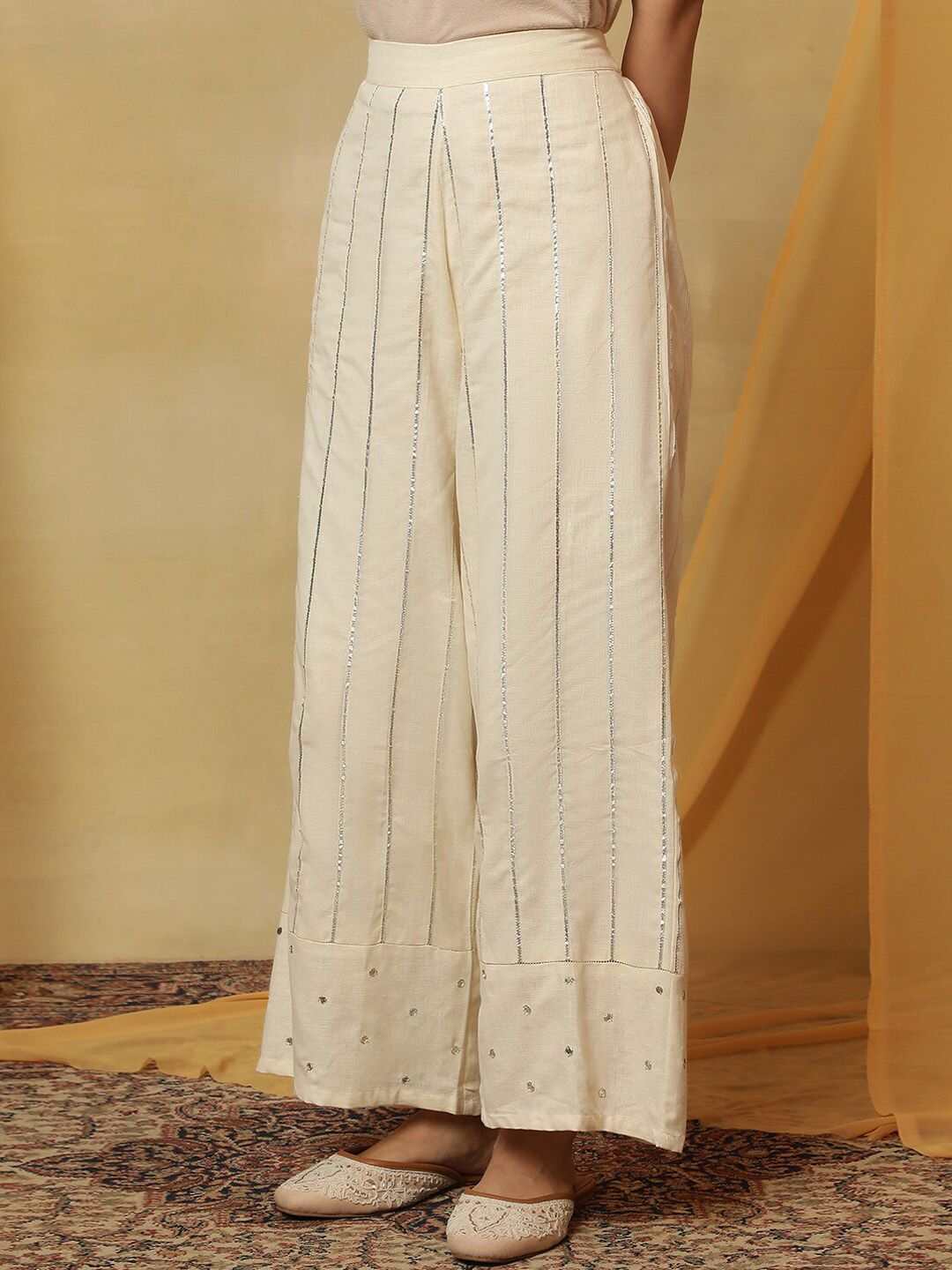 W Women Striped Ethnic Parallel Trouser