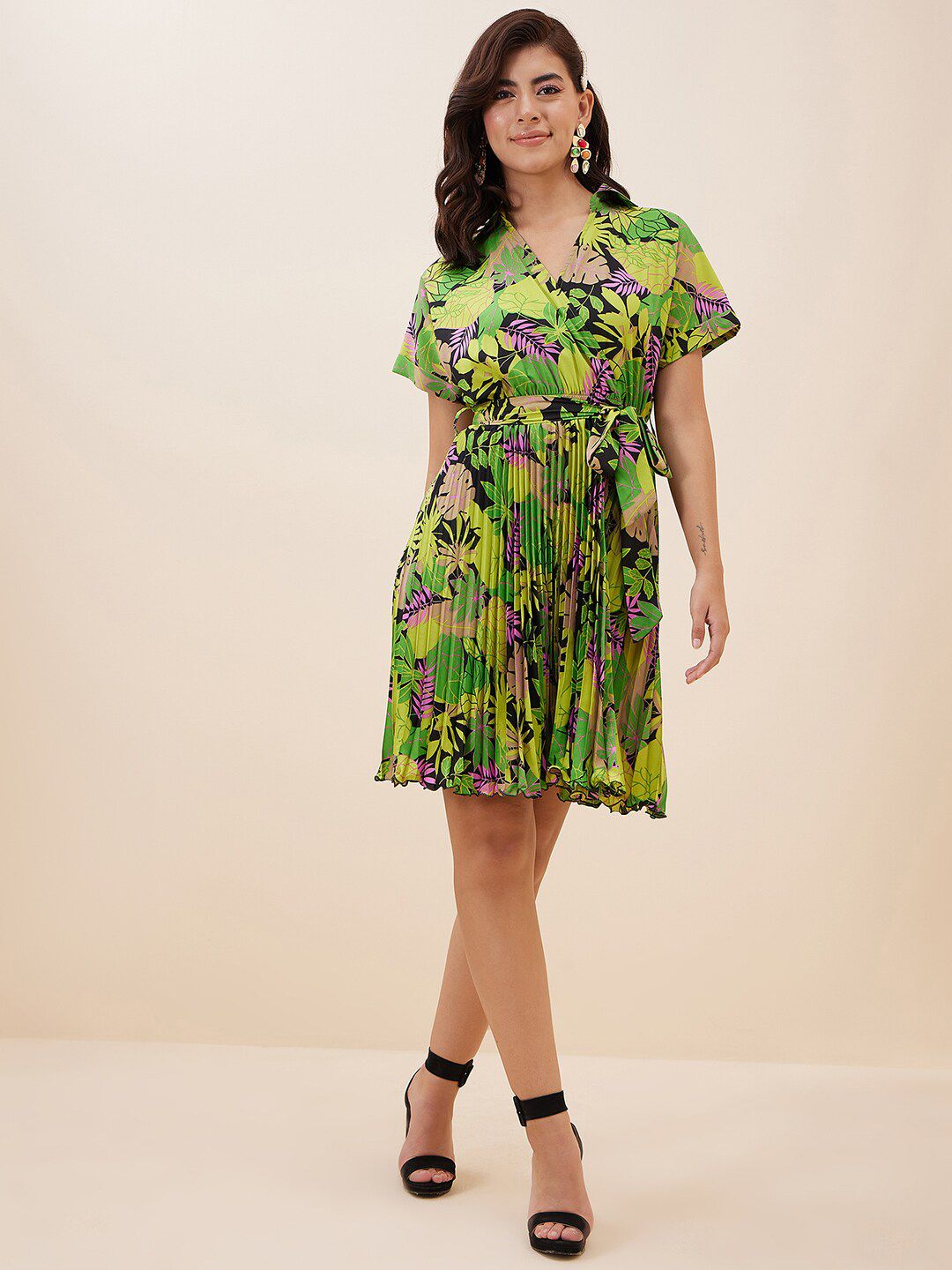 Antheaa Floral Print Crepe Fit & Flare Dress