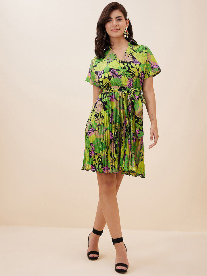 Antheaa Floral Print Crepe Fit & Flare Dress
