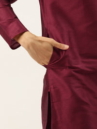 SOJANYA Men Maroon & Mustard Yellow Kurta with Churidar And Nehru Jacket