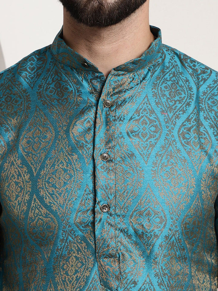 SOJANYA Men Teal & Gold-Toned Jacquard Kurta