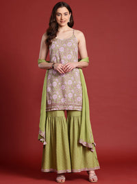 Anouk X Basant Bahaar Floral Printed A-Line Kurta With Sharara & Dupatta