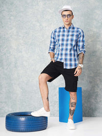 The Indian Garage Co Men Blue & White Slim Fit Checked Casual Shirt