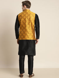 SOJANYA Men Ethnic Motifs Woven Design Silk Blend Kurta & Churidar with Nehru Jacket