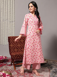 Varanga Floral Printed Pure Cotton A-Line Kurta With Trousers & Dupatta
