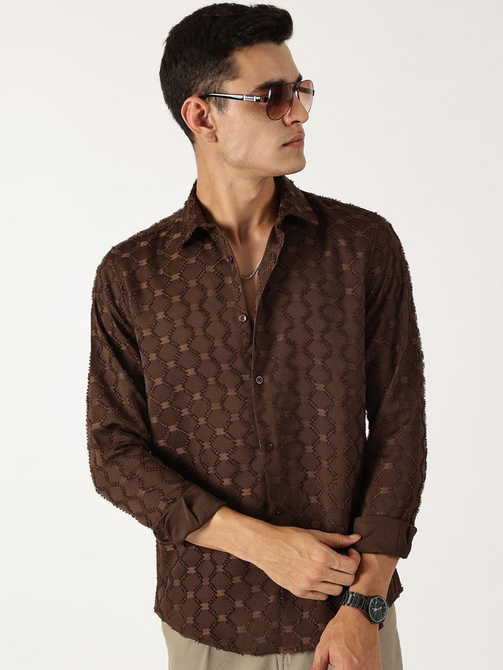 Thomas Scott Men Premium Spread Collar Textured Casual Shirt