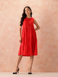 all about you Tie-Up Neck A-Line Tiered Midi Dress