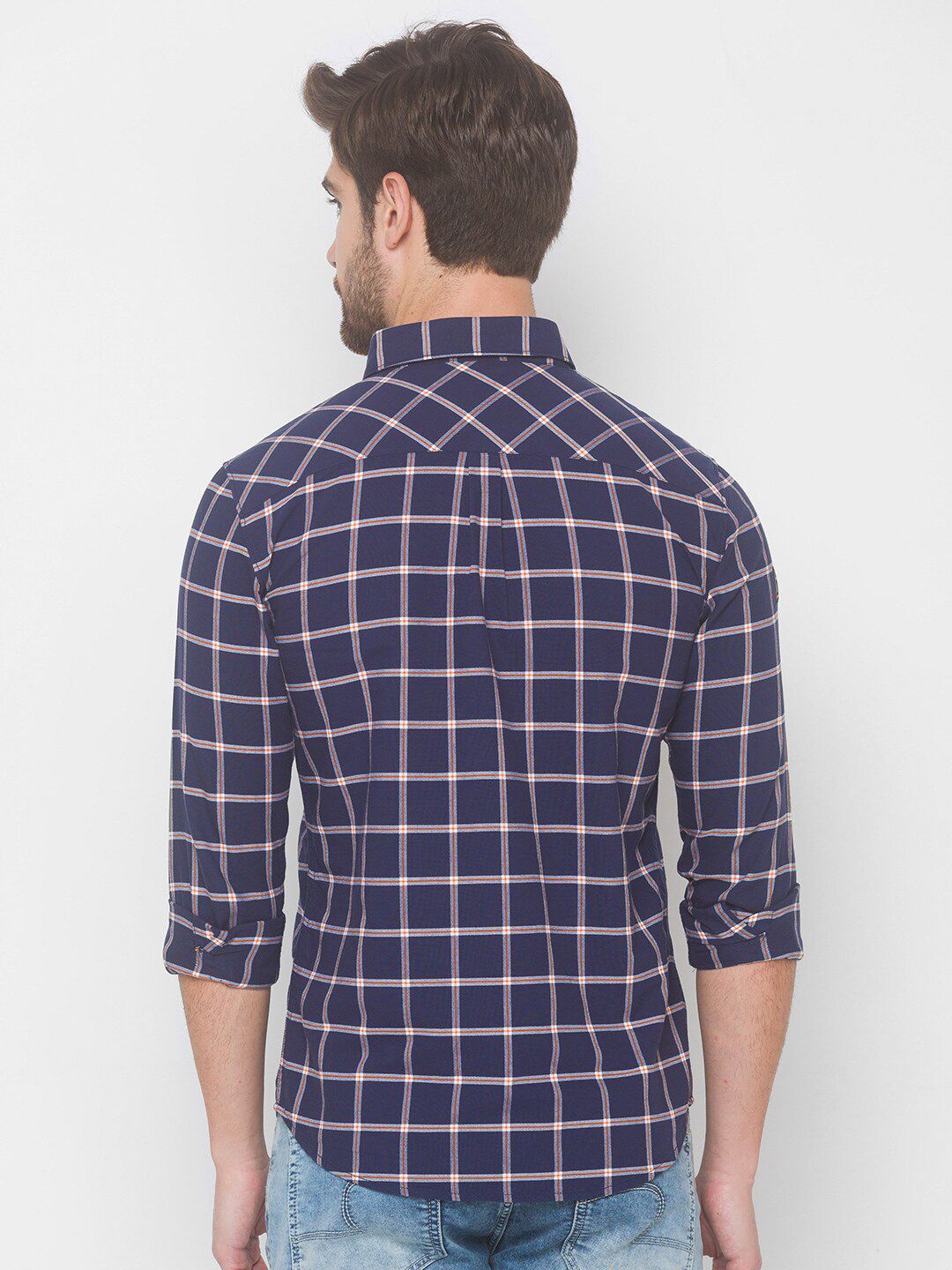 SPYKAR Men Blue Grid Tattersall Checks Checked Casual Shirt