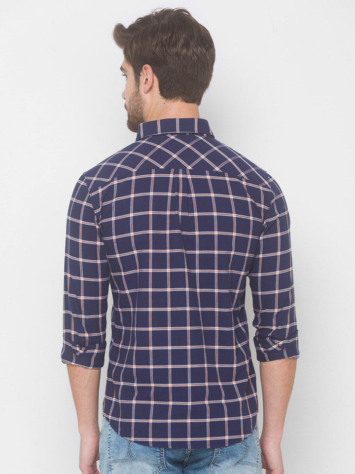 SPYKAR Men Blue Grid Tattersall Checks Checked Casual Shirt