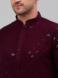 Jompers Geometric Embroidered Mandarin Collar Sequined Kurta