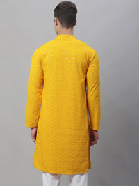SOJANYA Men Embroidered Sequined Mandarin Collar Pure Cotton Kurta
