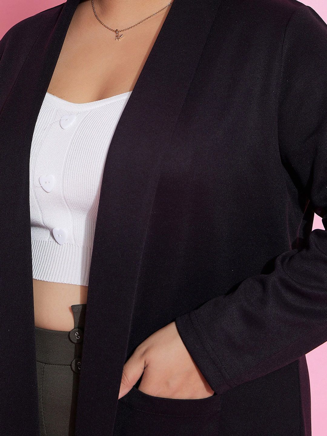 SASSAFRAS Curve Plus Size Longline Open Front Shrug