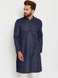 SOJANYA Lelaki Navy Blue & Off-White Printed Straight Kurta