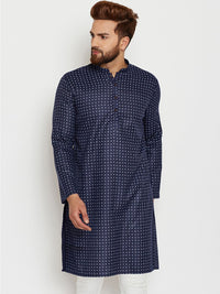 SOJANYA Lelaki Navy Blue & Off-White Printed Straight Kurta