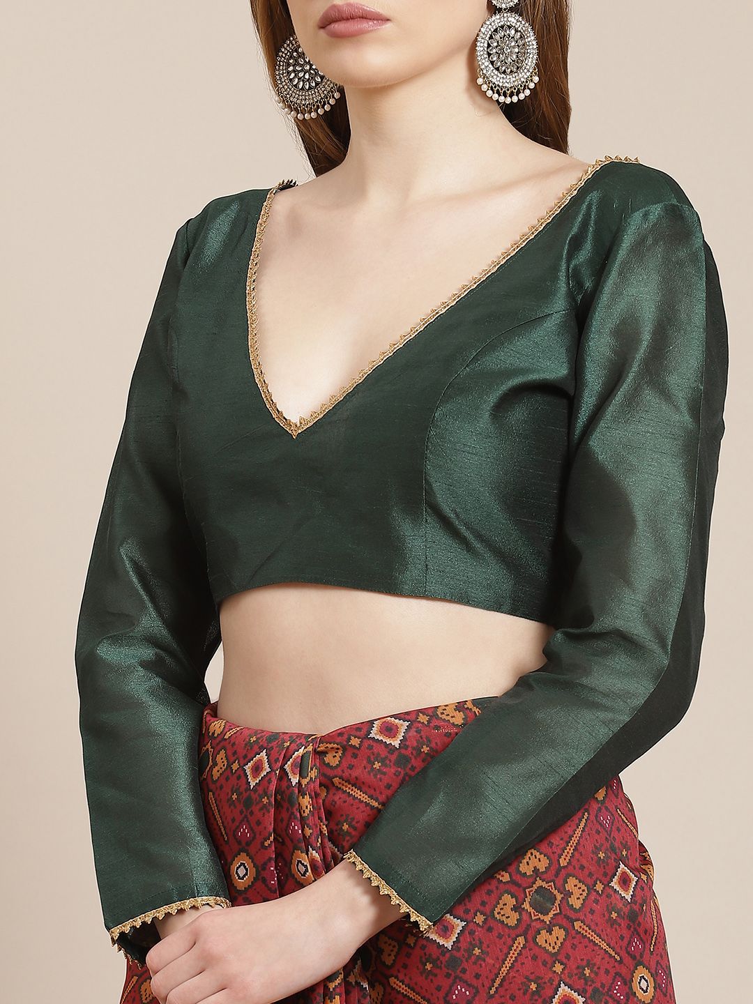 Shae by SASSAFRAS Maroon & Green Ethnic Motifs Patola Saree