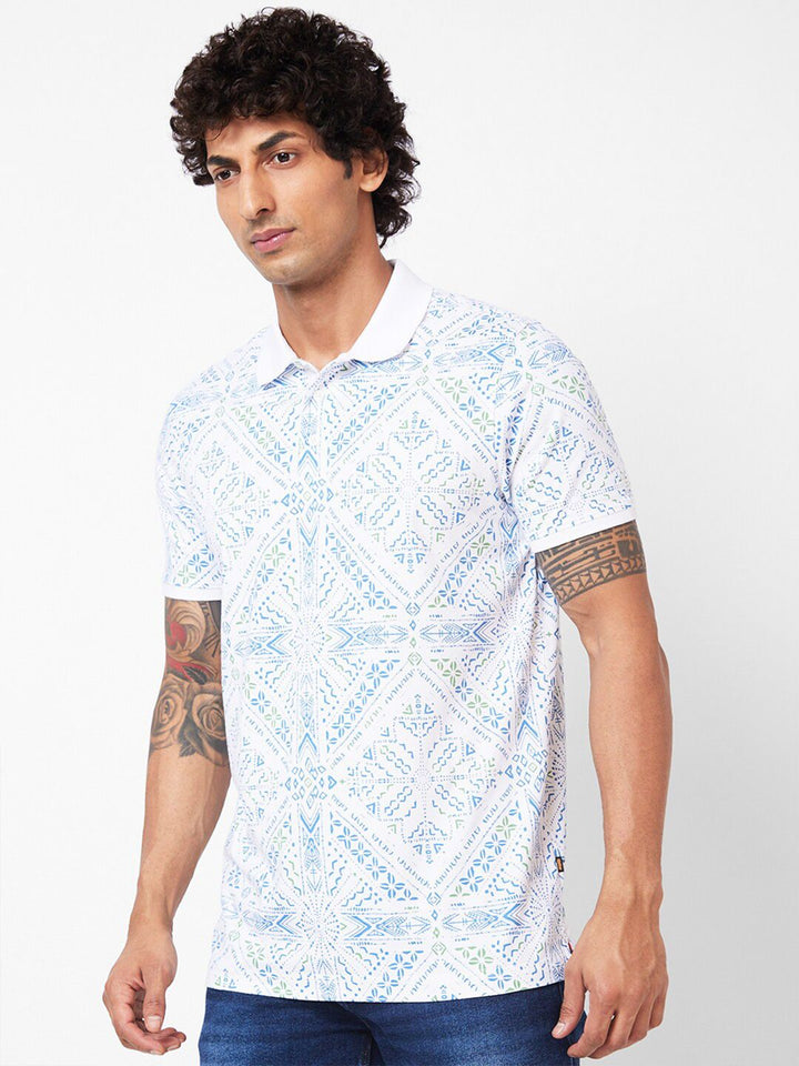 SPYKAR Geometric Printed Polo Collar Slim Fit T-shirt