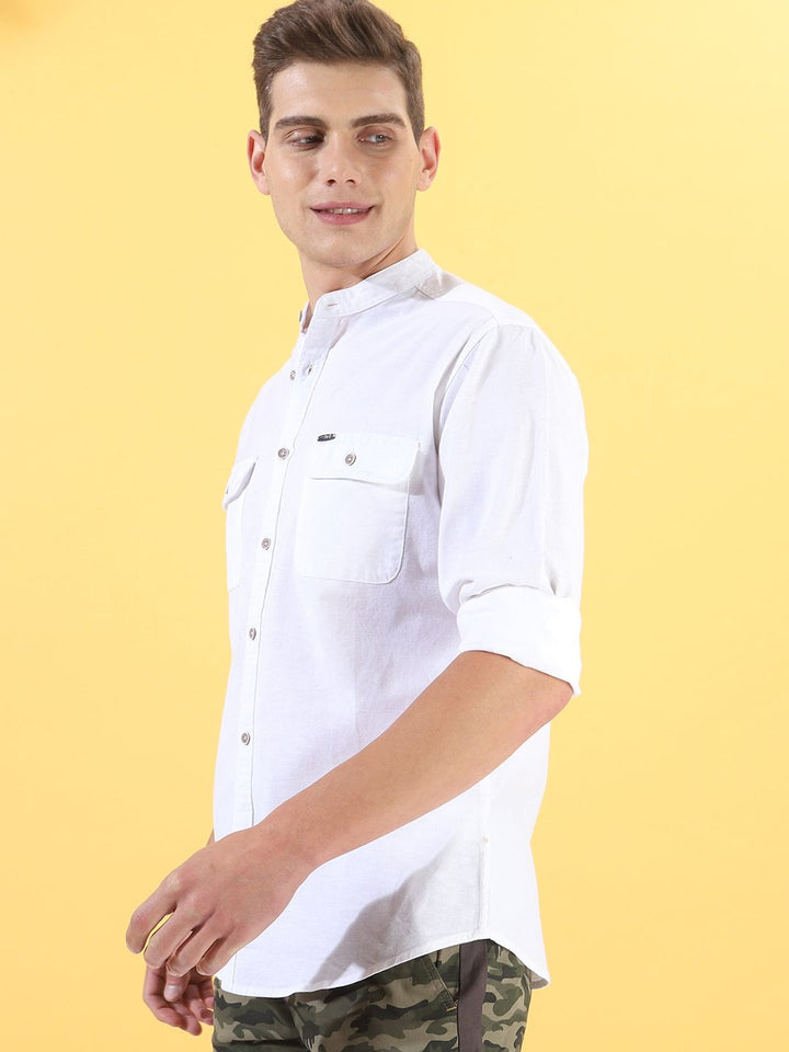 The Indian Garage Co Men White Casual Shirt with Pocket Detailing