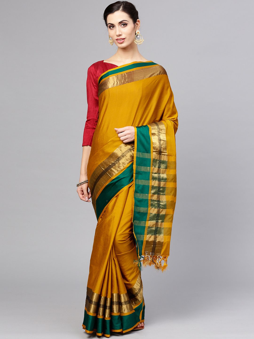 Saree mall Mustard Yellow Solid Saree