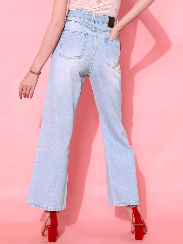 STREET 9 Women Elegant Blue Flared Fit Cropped Jeans
