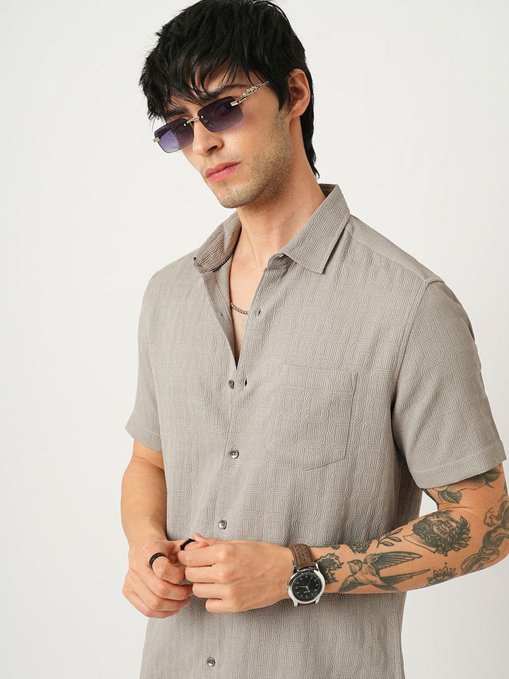 VASTRADO Men Classic Spread Collar Textured Slim Fit Casual Shirt