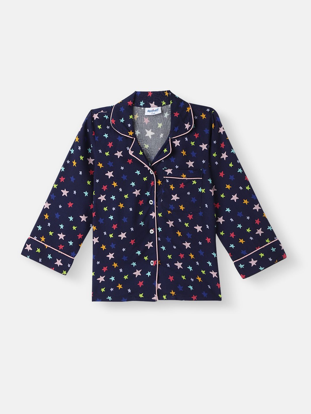 Nauti Nati Boys Star Printed Lapel Collar Neck Shirt and Matching Pants Nightsuit