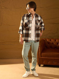 DENNISON Men Double Pocket Drop Shoulder Oversized Cotton Checked Shacket