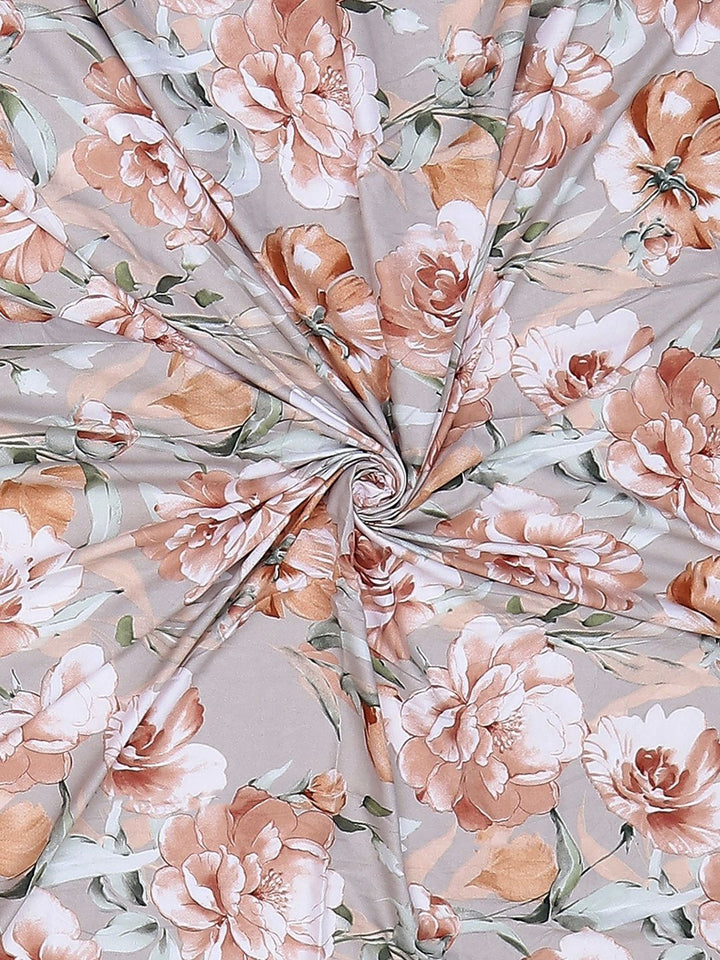 Monte Carlo Edmond Grey & Brown Floral Printed 144 TC King Bedsheet Set 2.70 m x 2.70 m