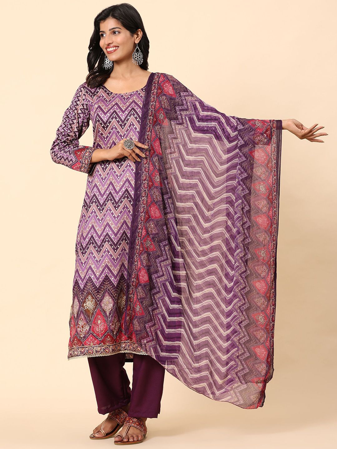 Mamicha Women Floral Printed Regular Pure Cotton Kurta with Palazzos & With Dupatta