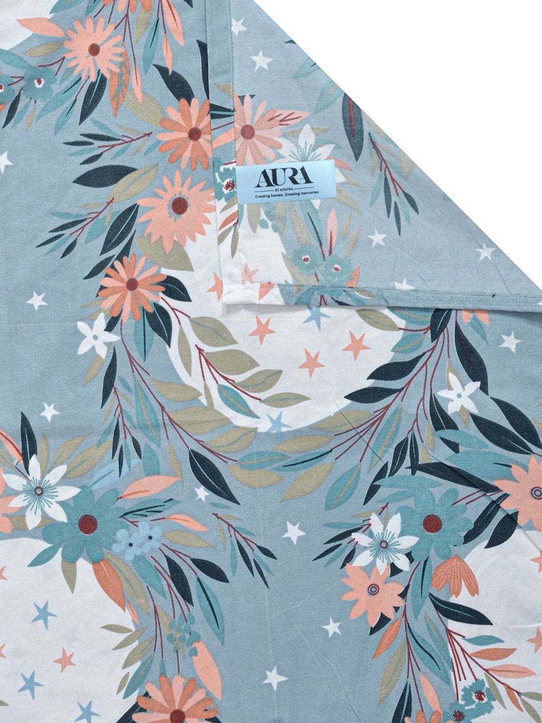 Aura Blue & White Floral Printed Set Cadar King 300 TC 2.5 x 2.25 m