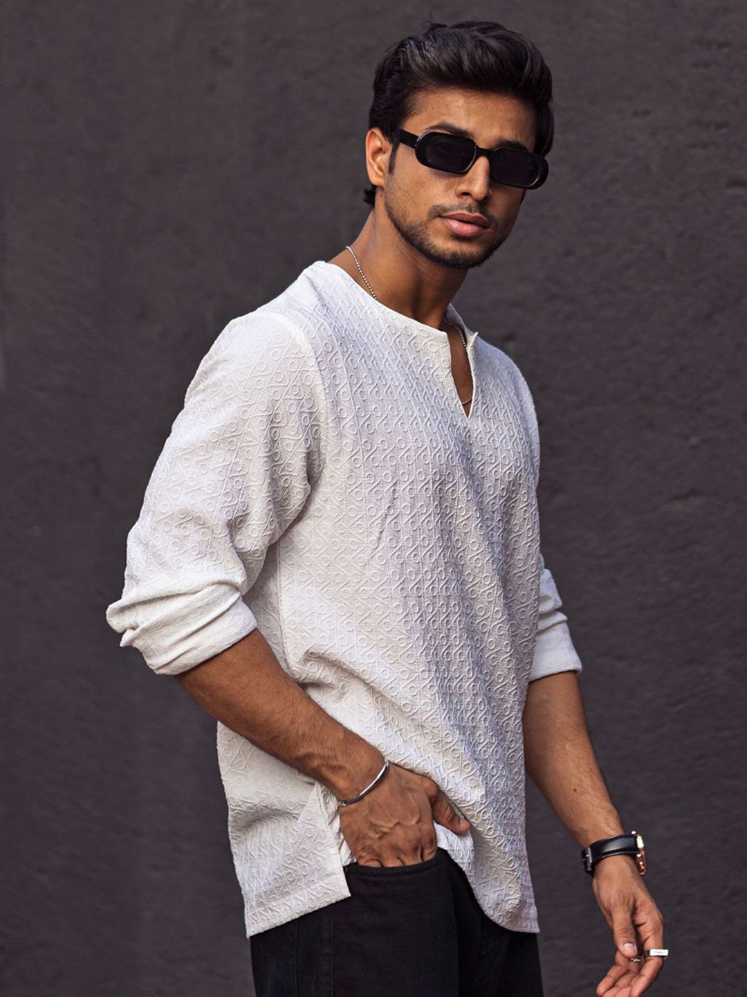 Powerlook Men Self Design Mandarin Collar India Slim Casual Shirt