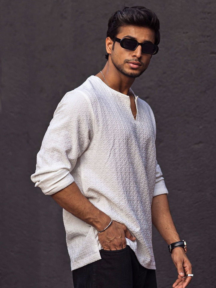 Powerlook Men Self Design Mandarin Collar India Slim Casual Shirt