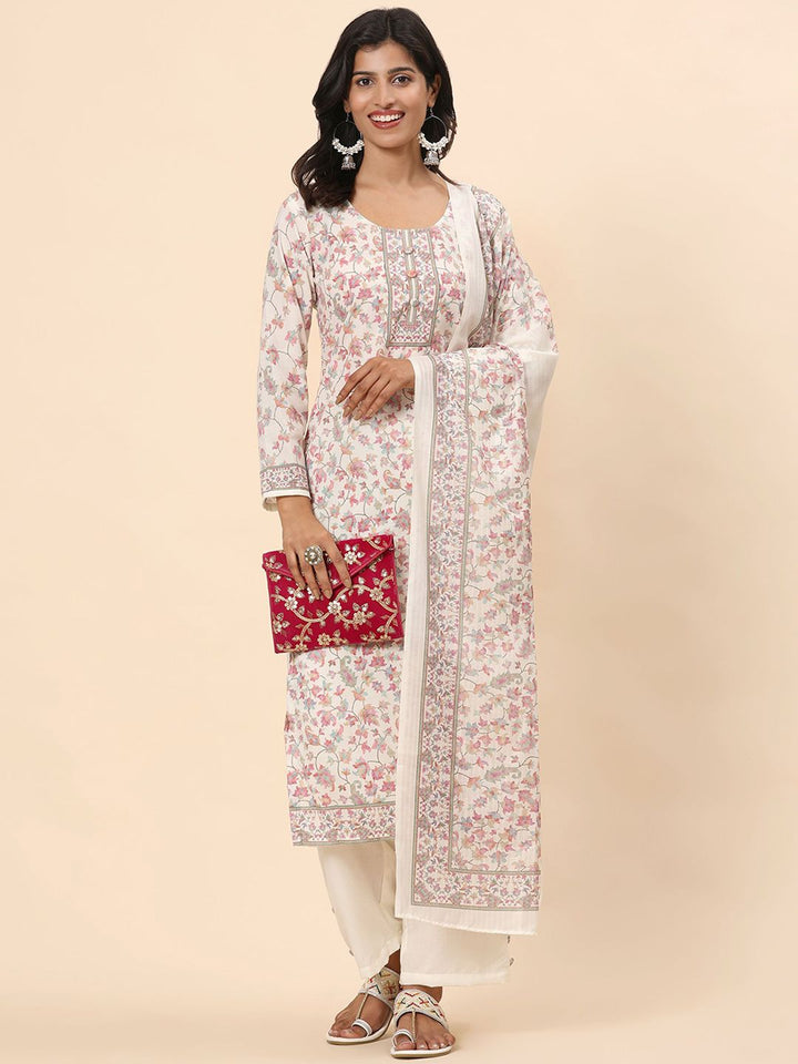 Mamicha Women Floral Printed Regular Pure Cotton Kurta with Palazzos & With Dupatta