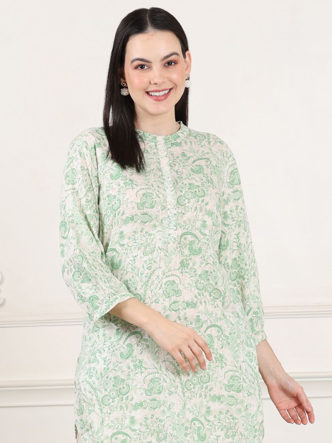W Mandarin Collar Printed Tunic