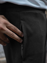 Powerlook Men Black Knitted Regular Fit Mid-Rise Cotton Track Pant