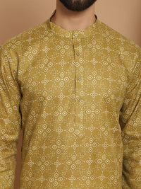 Anouk Men Olive Green Geometric Thread Work Kurta