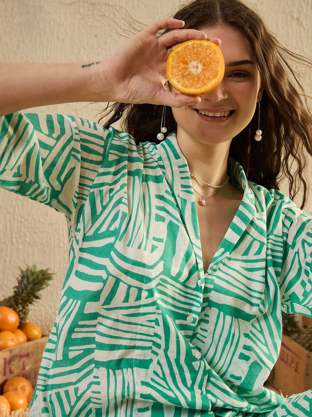 Sanskrutihomes Wanita Kapas Tulen Bercetak V- Night Night Suit