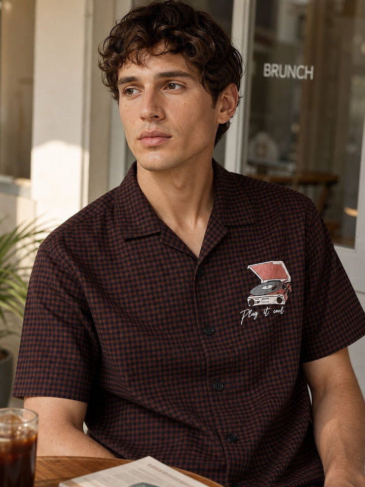 Eszett Gramophone Cuban Collar Cotton Shirt