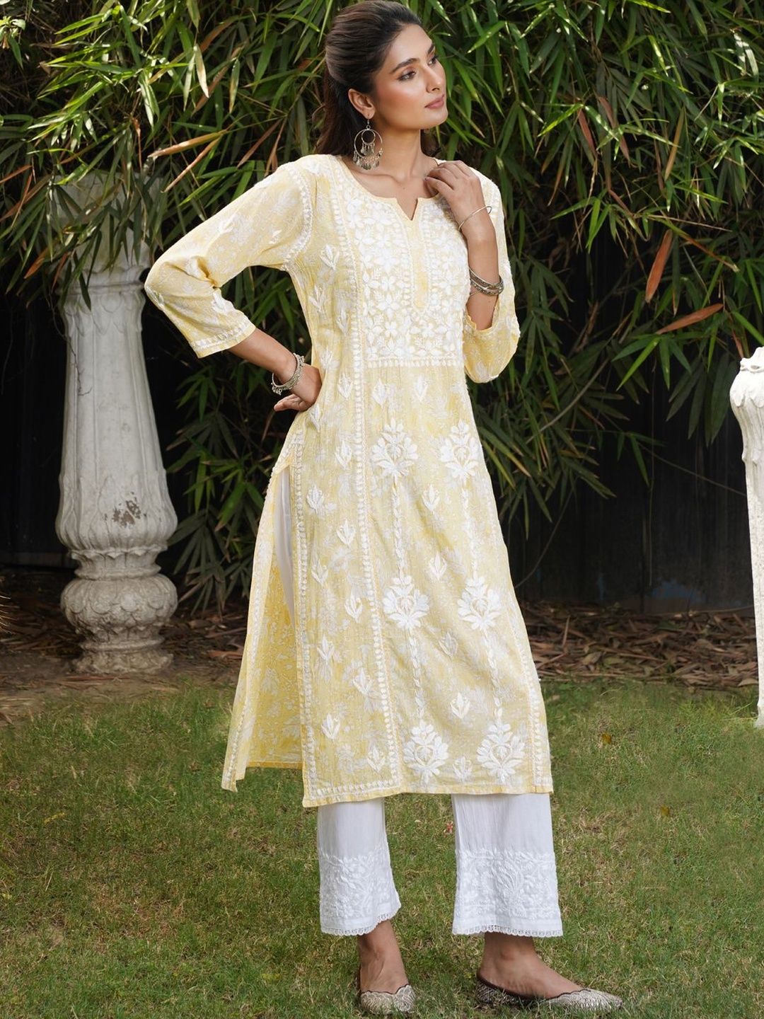 Rumah Wanita Chikankari Motif Etnik Bersulam Chikankari Cetakan Indie Kurta