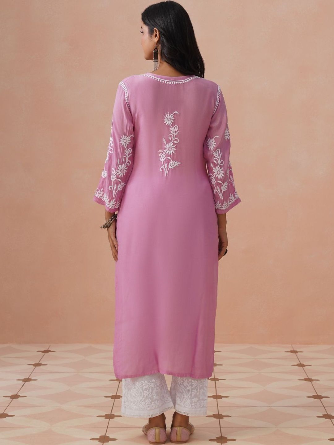 Kurta Sulam Benang Sulam Wanita Rumah Chikankari