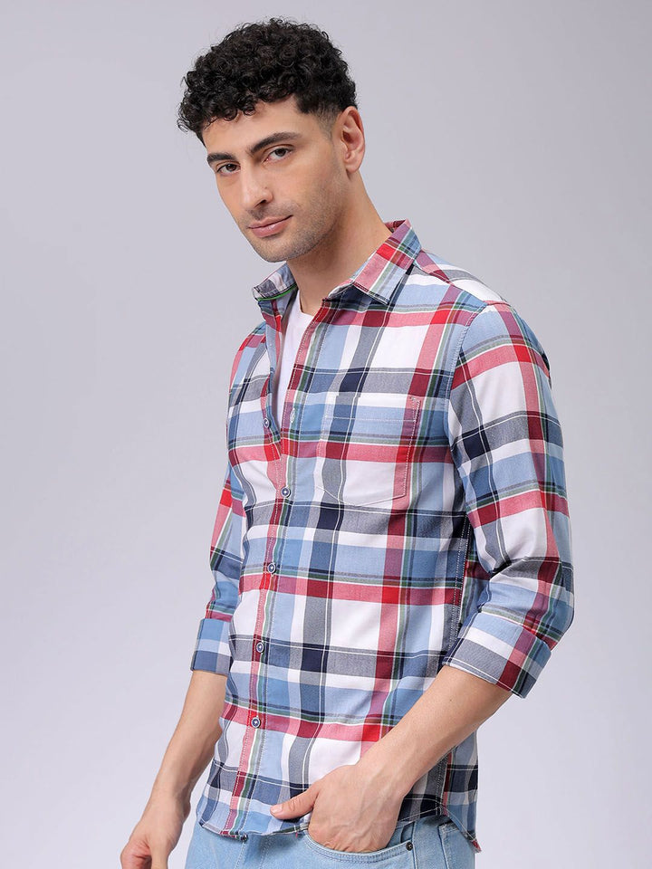 The Indian Garage Co Men Spread Collar Tartan Checked Cotton Slim Fit Casual Shirt