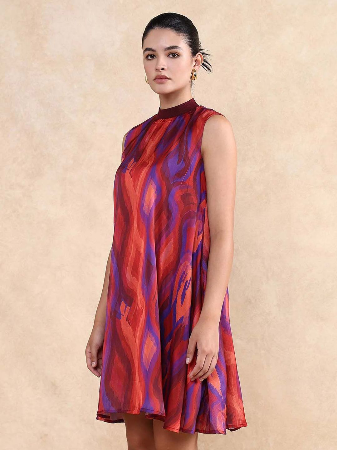 RAREISM Women Abstract Printed Round Neck A-Line Dress
