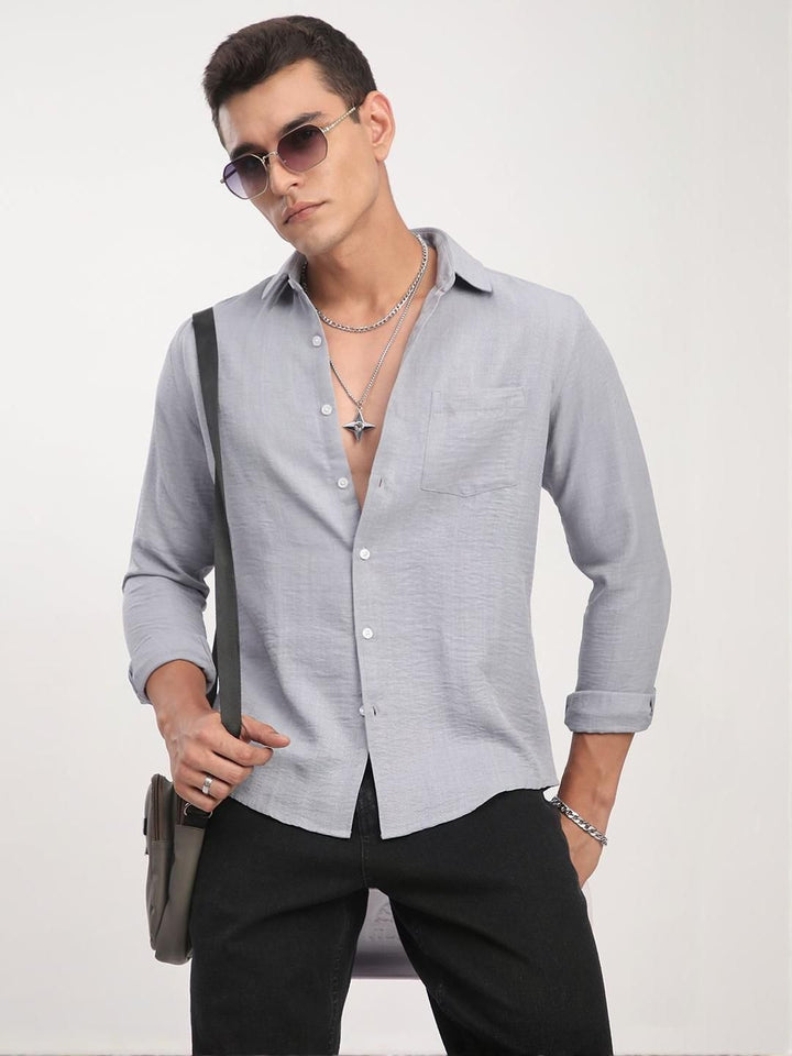 VASTRADO Classic Minimalist Crinkled Slim Fit Cotton Casual Shirt
