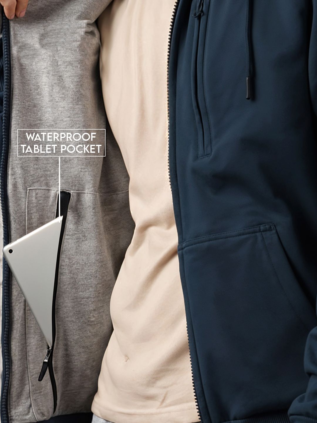 ADRO Men Travel Hooded Front-Open Sweatshirts With Multiple Waterproof Pockets
