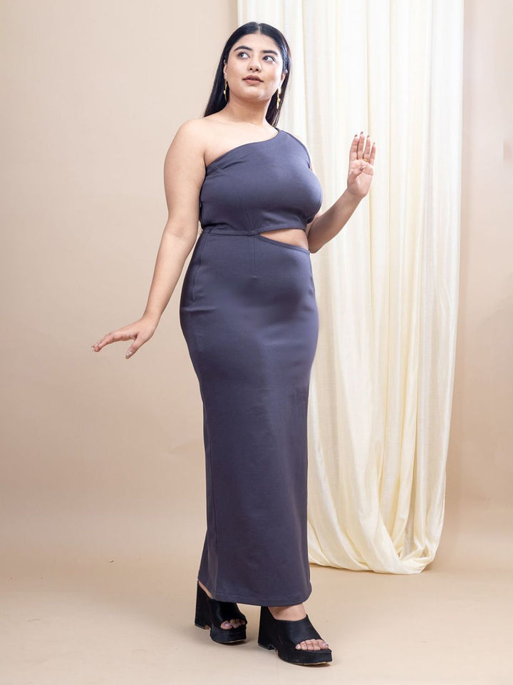 Mamicha Women Solid One Shoulder Cut Outs Maxi Dress