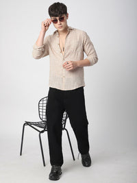 VASTRADO Men Classic Fit Spread Collar Checked Cotton Casual Shirt