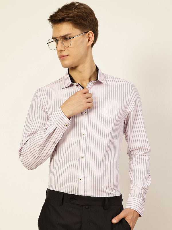 Thomas Scott Men Smart Cutaway Collar Vertical Striped Cotton Formal Shirt
