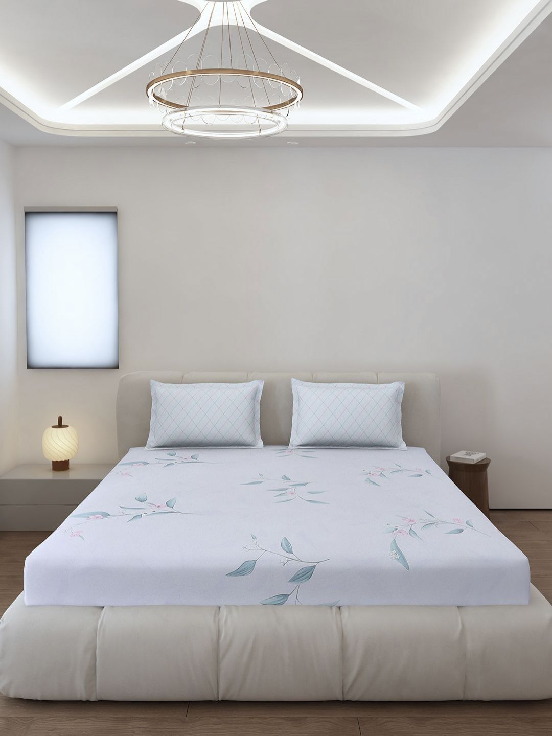 Monte Carlo Edmond Blue & Green Floral Printed 144 TC King Bedsheet Set 2.70 m x 2.70 m