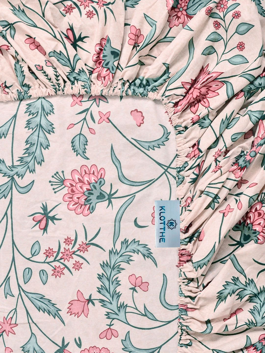 KLOTTHE Beige & Pink Printed 300 TC Double Bedsheet With 2 Pillow Covers- 2.5 m x 2.25 m