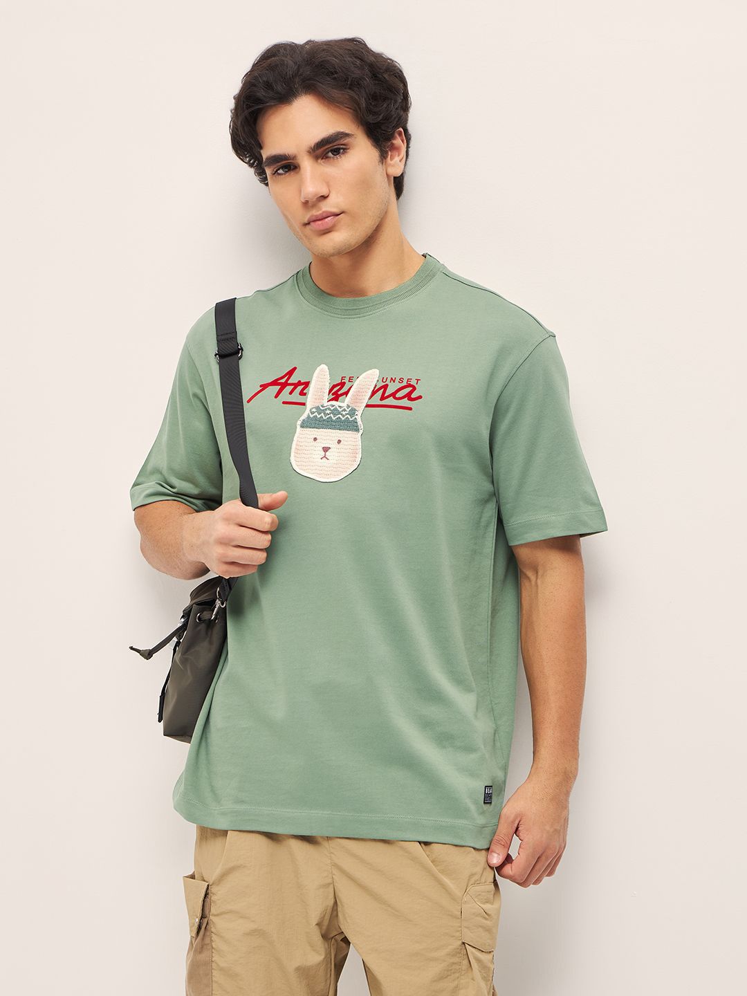THE BEAR HOUSE Men Graphic Printed Round Neck Pure Cotton Oversized T-shirt